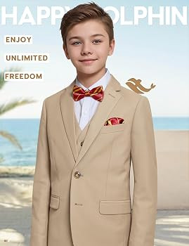 Happy Dolphin Boys Suit Set Modern Fit Kids Suits Adjustable Waist Boys Wedding Outfit for Boy Co... | Amazon (US)