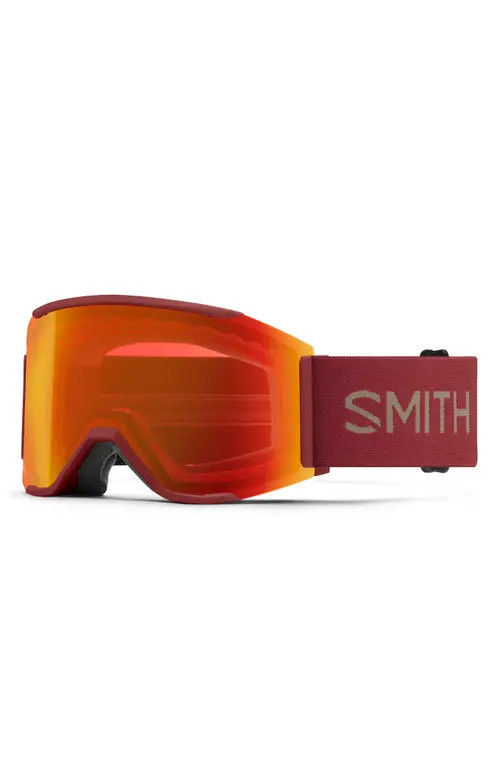 Smith Squad MAG™ 170mm ChromaPop™ Low Bridge Snow Goggles in Ironwood /Chromapop Red at Nordstrom | Nordstrom