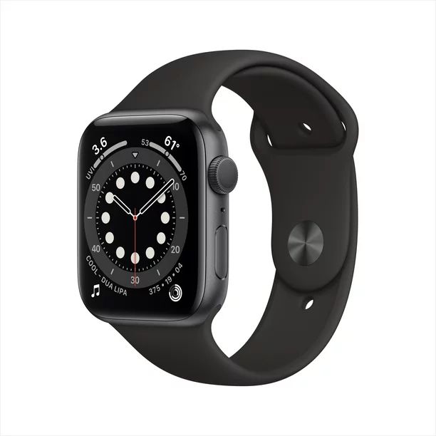 Apple Watch Series 6 GPS, 44mm Space Gray Aluminum Case with Black Sport Band - Regular - Walmart... | Walmart (US)