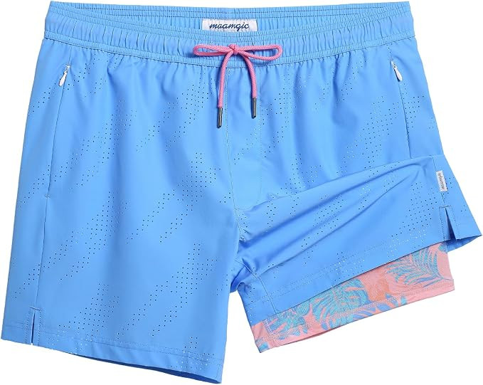 maamgic Mens Swim Trunks with Compression Liner 5 Inch Inseam Quick Dry Board Shorts with Zipper ... | Amazon (US)