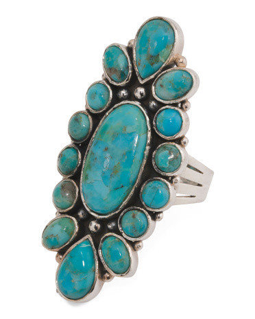 Made In India Sterling Silver Plated Turquoise Flower Ring | TJ Maxx