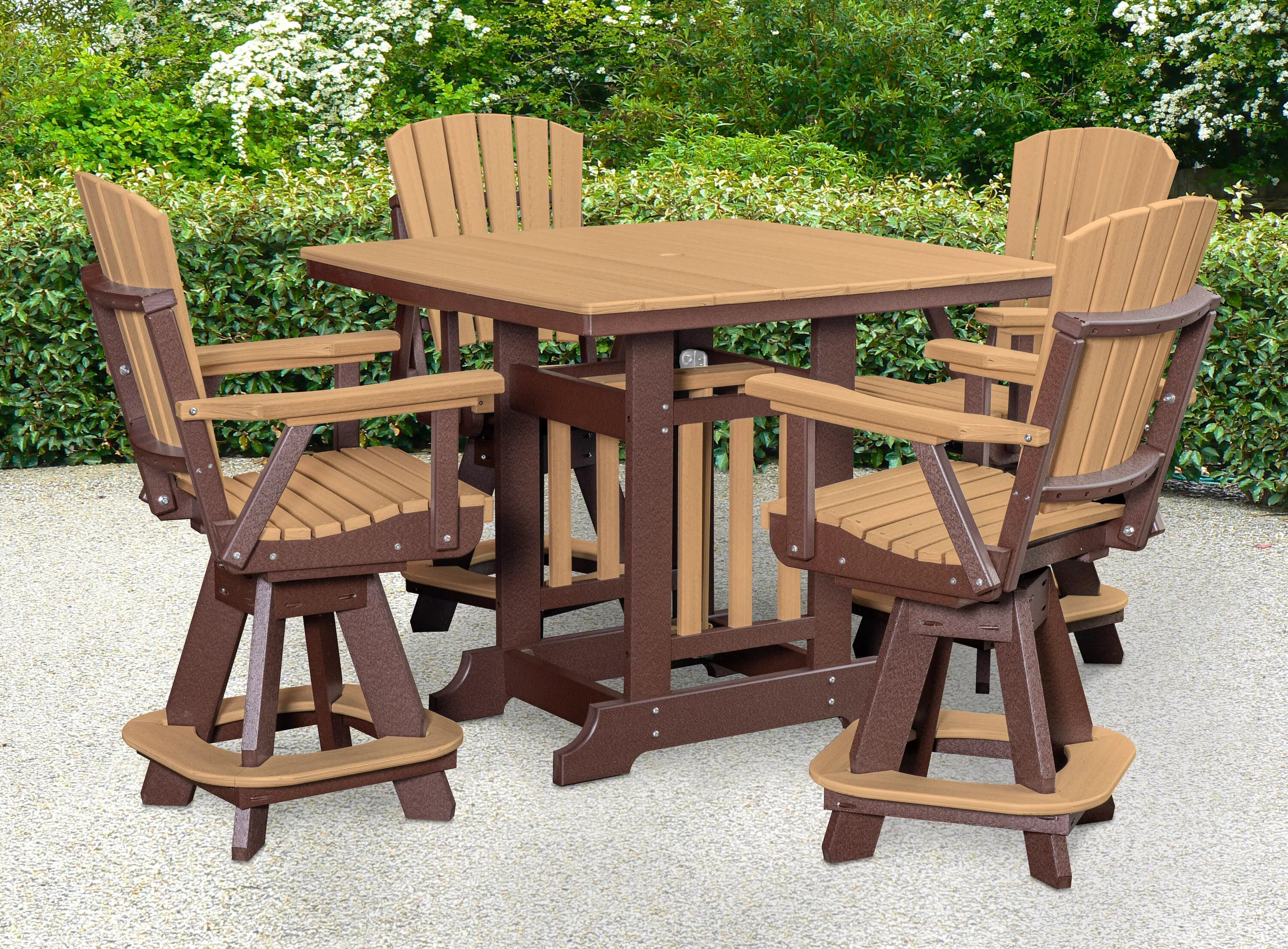 American Furniture Classics Adirondack 5 -Piece Tudor Brown Counter height HDPE Square Table with 4 Swivel Chairs one_size | CJ130CTB-K | Lowe's