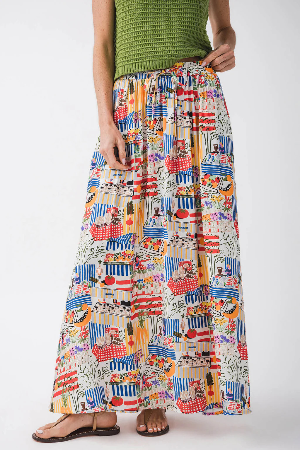 FRNCH Novelty Print Drawstring Maxi Skirt | Social Threads