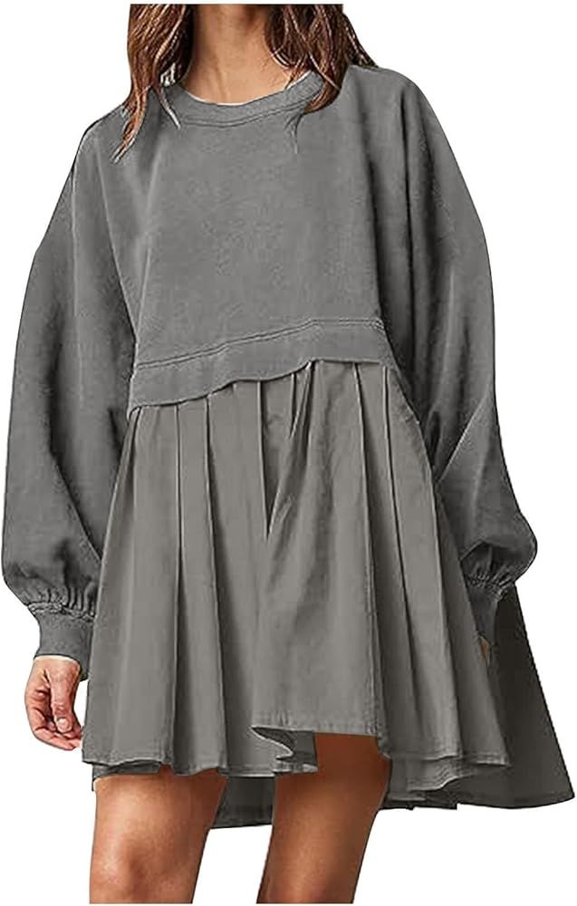Womens Oversized Sweatshirt Dress 2023 Fall Fashion Long Sleeve Pullover Tops Relaxed Fit Sweatsh... | Amazon (US)
