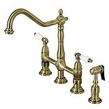 Kingston Brass KS1273PLBS Heritage Kitchen Bridge Faucet with Brass Sprayer, Antique Brass | Amazon (US)