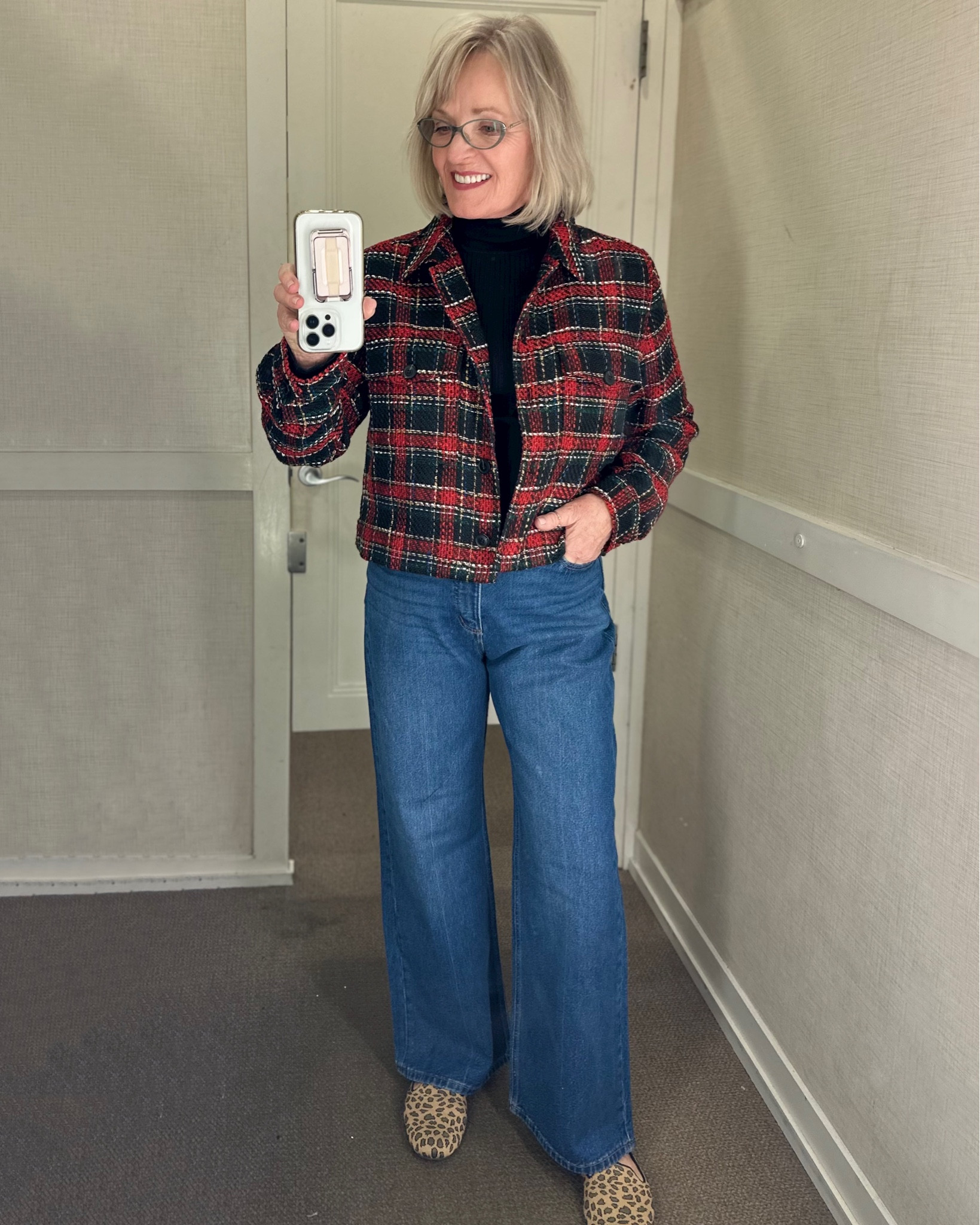 Wide leg jeans with plaid shirt jacket. 
Currently 40%off

#LTKover40 #LTKfindsunder100 #LTKsalealert