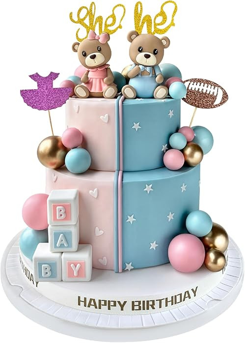 34 PCS Gender Reveal Cake Topper - Bear Balls Cake Decorations with He or She Cake Topper for Boy... | Amazon (US)