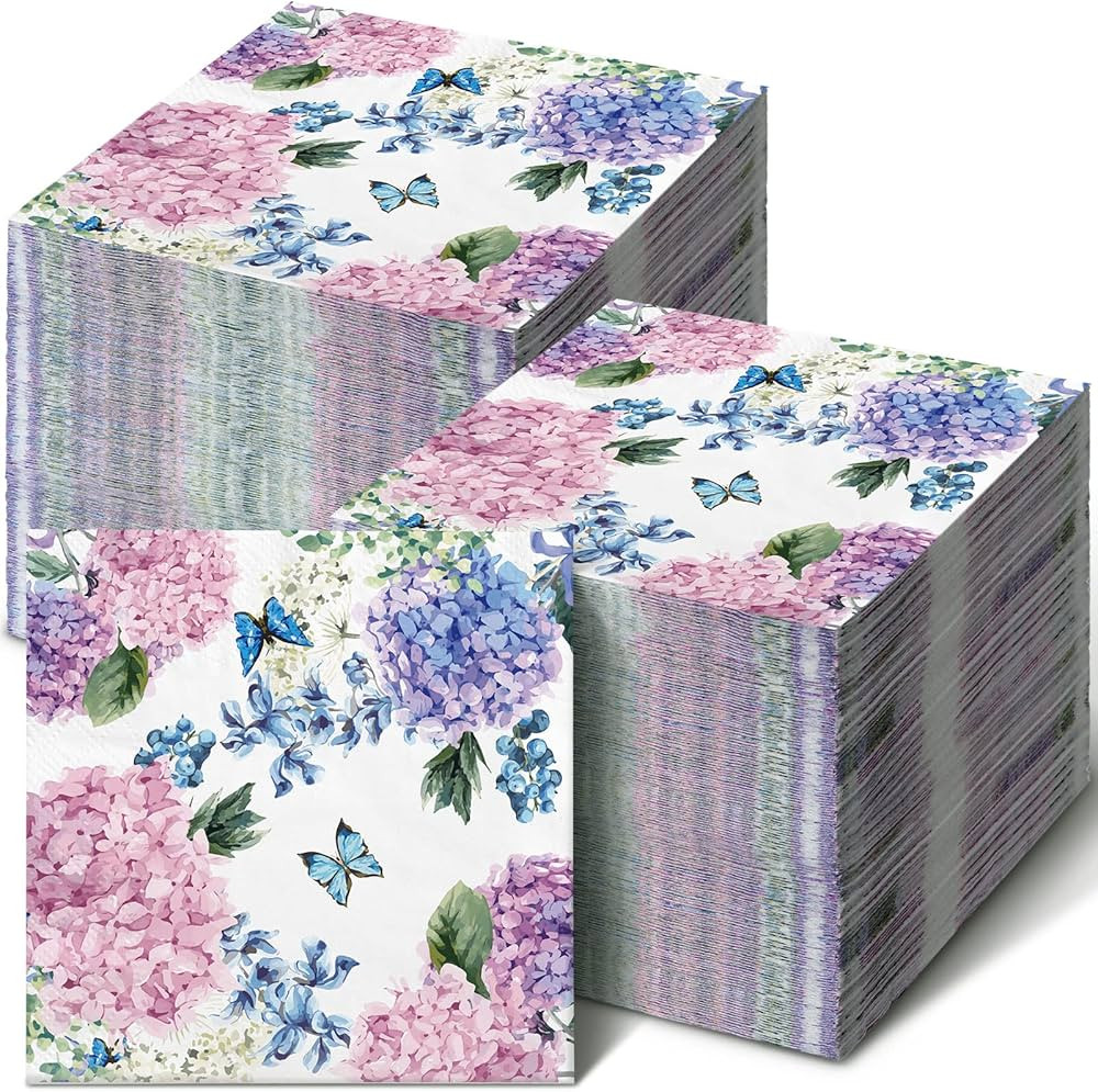 Hotop 200 Pack Purple Hydrangea Napkins for Guests Mother's Day Floral Butterfly Napkins Disposab... | Amazon (US)