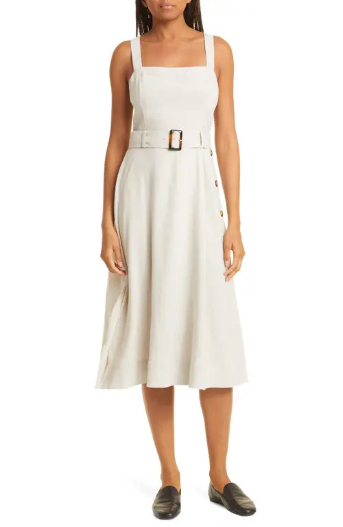 Club Monaco Side Button Linen Blend Sundress in Natural at Nordstrom, Size 14 | Nordstrom