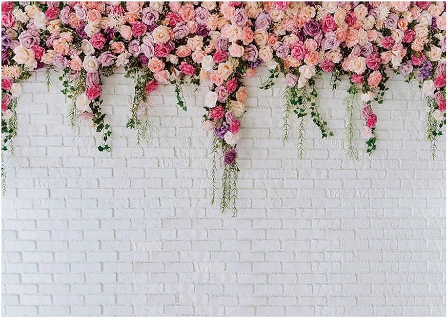 LTLYH 7x5ft White Brick Wall Flowers Backdrop Tea Party Backdrop Mather's Day Decorations Backdro... | Amazon (US)