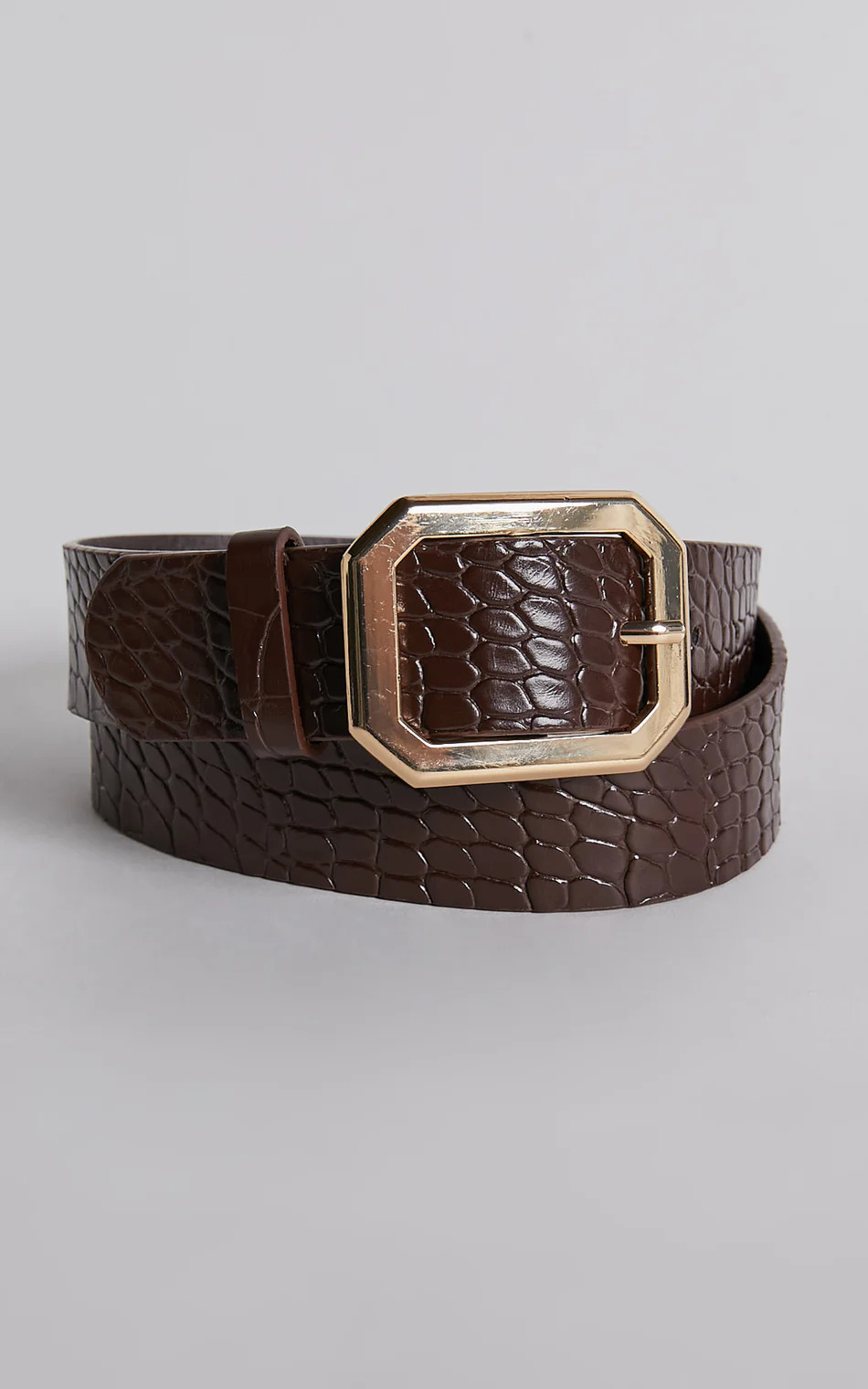 Mason Croc Square Buckle Belt in Chocolate | Showpo (US, UK & Europe)