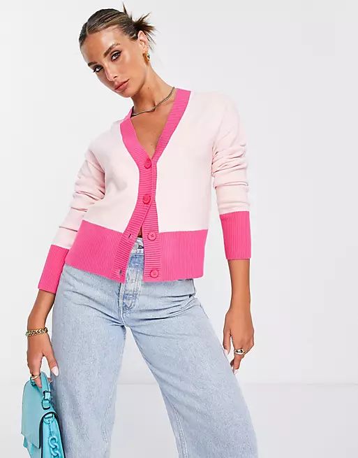 French Connection contrasting pink and red relaxed cardigan | ASOS (Global)