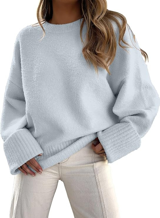 ANRABESS Women's Crewneck Long Sleeve Oversized Fuzzy Knit Chunky Warm Pullover Sweater Top | Amazon (US)