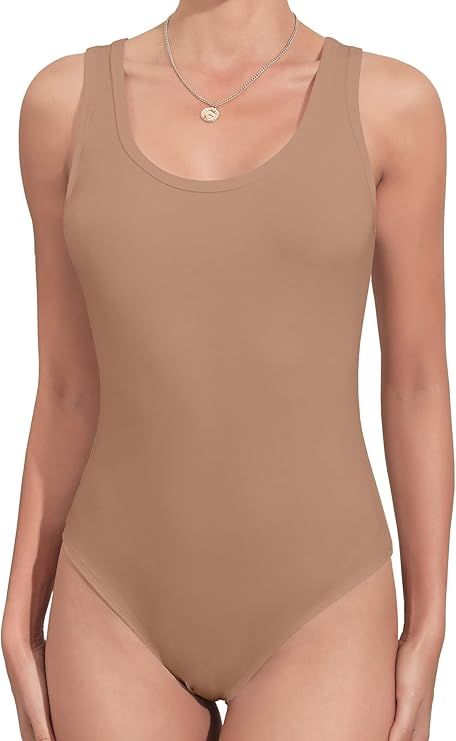 MANGDIUP Bodysuit for Women Scoop Neck Sleeveless Soft Comfortable Basic Tank Tops | Amazon (US)