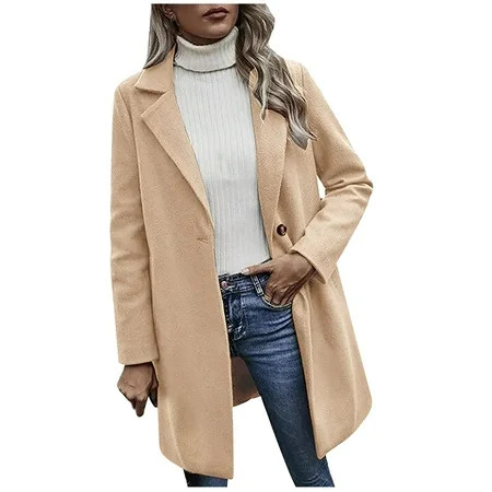 XFLWAM Womens Lapel Collar Double Breasted Pea Coat Winter Wool Blend Overcoats Long Jackets Solid C | Walmart (US)