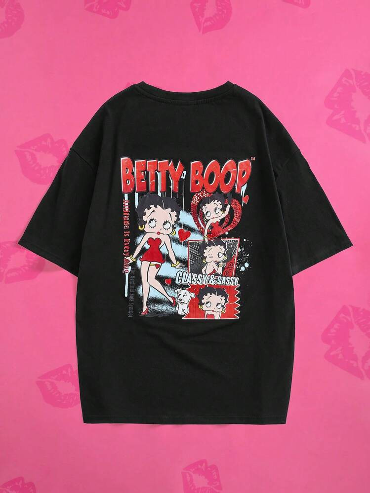 Betty Boop x SHEIN Women Cartoon Print T-Shirts, For Christmas | SHEIN