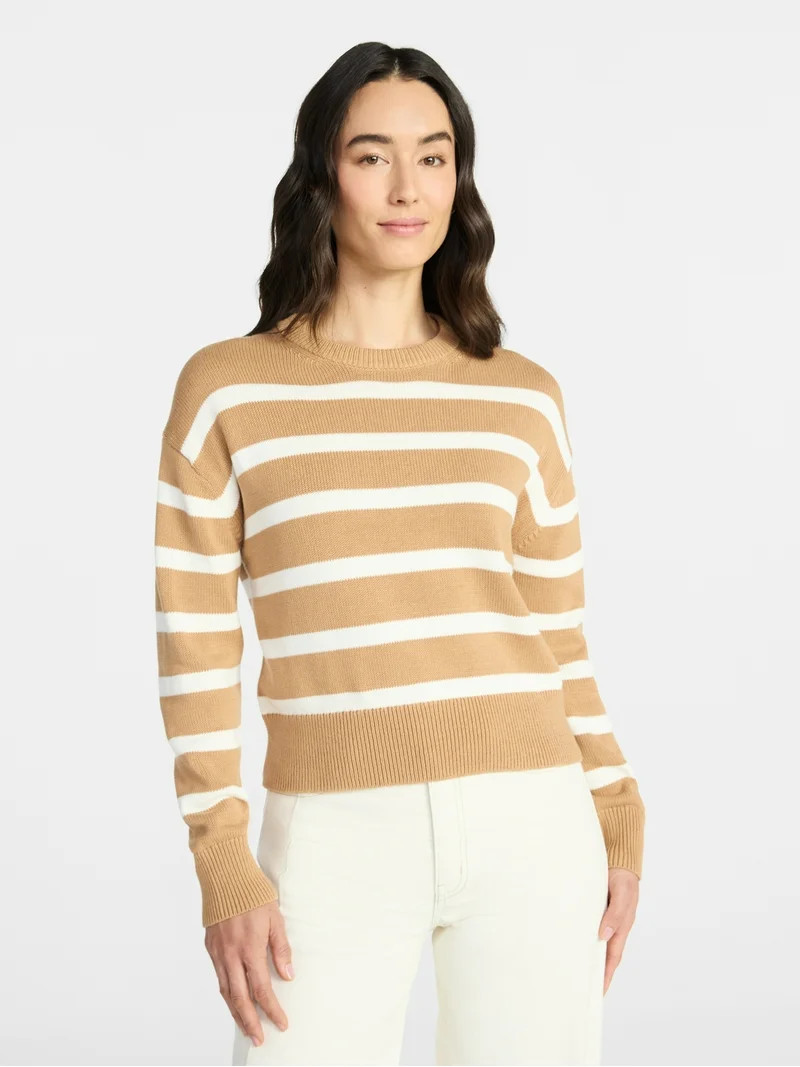 Time and Tru Women's Pullover Crewneck Sweater with Long Sleeves, Sizes XS-XXXL | Walmart (US)