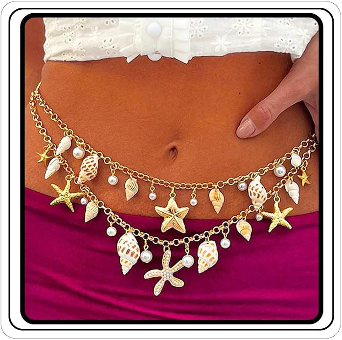 ELABEST Seashell Belt Shell Body Chain Starfish Waist Chain Bikini Beach Belly Chains for Women | Amazon (US)