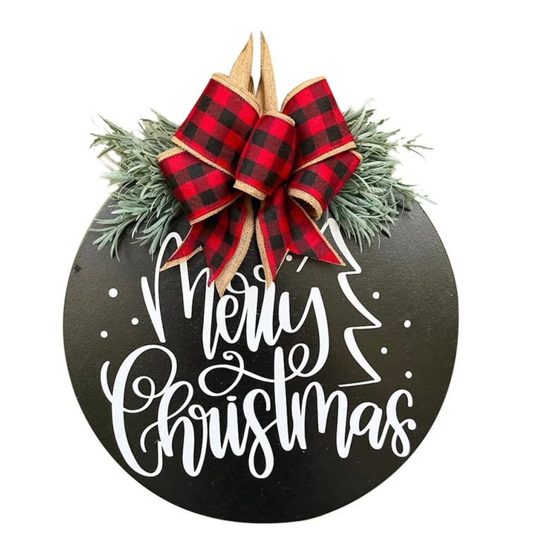 35CM Merry Christmas Door Sign Wooden Round Front Door Hanging Ornament for Home Garden Farmhouse... | Walmart (US)