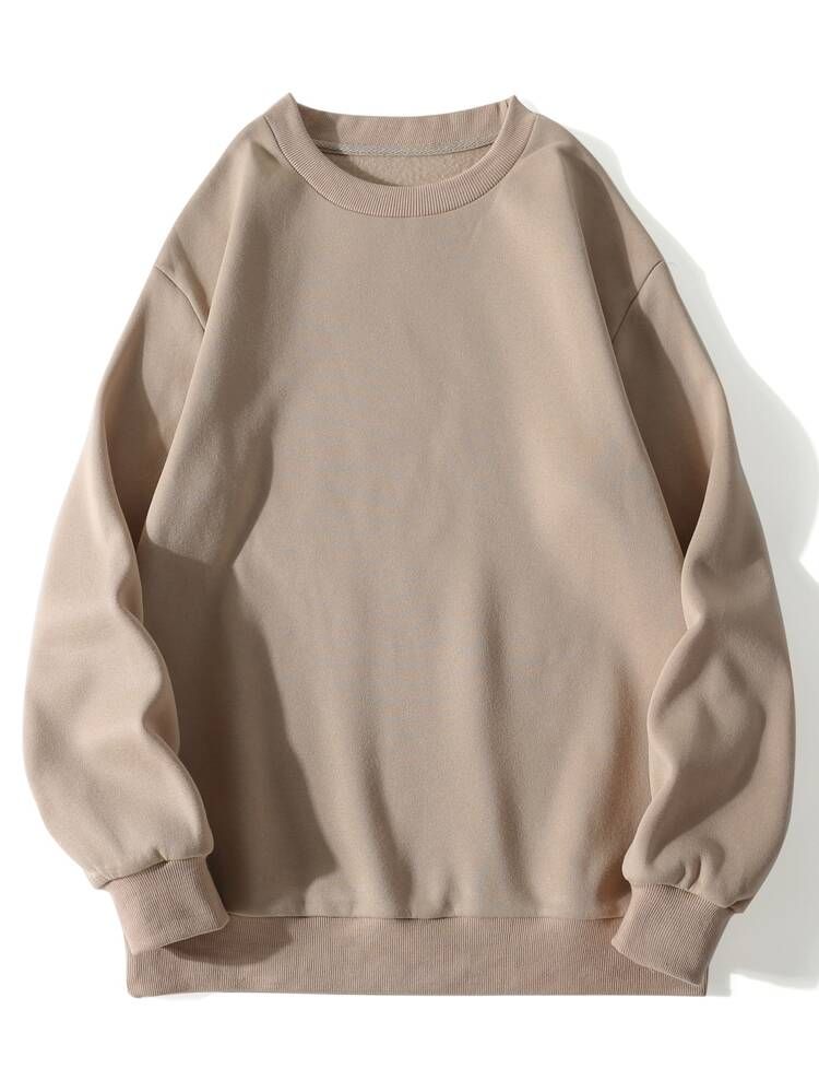 Solid Round Neck Thermal Lined Sweatshirt | SHEIN