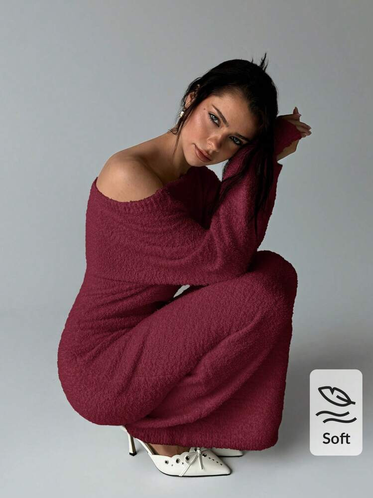 Aloruh Women's Off Shoulder Loose Oversized Long Sweater Dress, Autumn/Winter | SHEIN