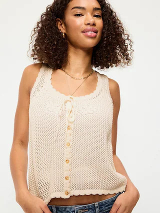 Sleeveless Seaside Cotton Crochet Tank Top | Old Navy (CA)
