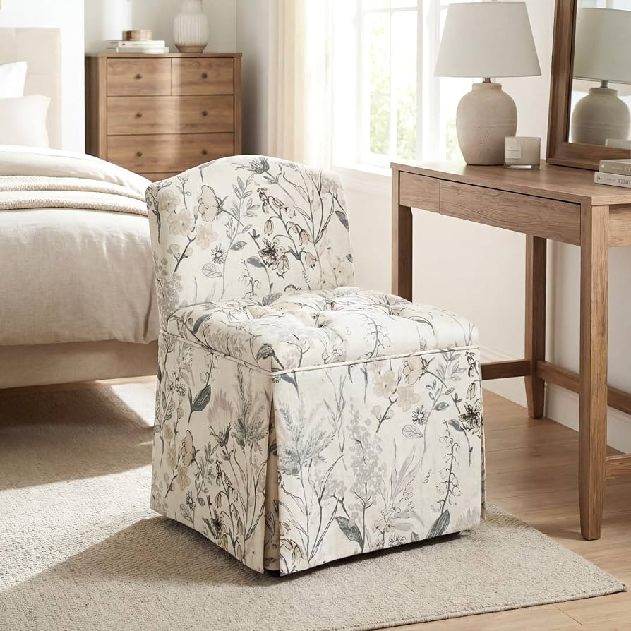 Tufted Makeup Vanity Chair with Wheels, Small Upholstered Skirted Slipper Accent Chair with Low B... | Amazon (US)