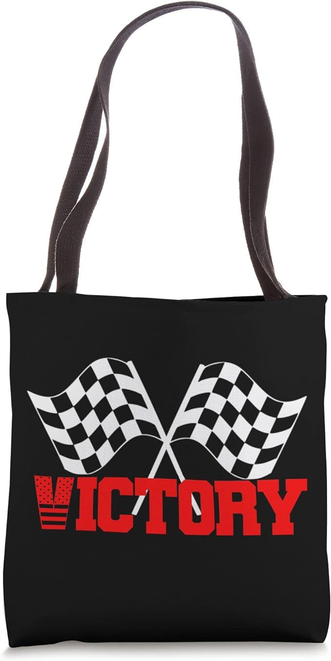 VICTORY Checkered White Flag Race Car Designed Tote Bag | Amazon (US)