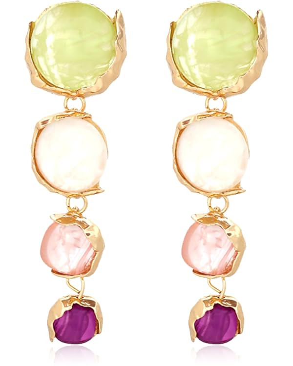 Aretes largos y coloridos de cristal redondos para mujer, aretes de oro de moda, aretes colgantes... | Amazon (US)