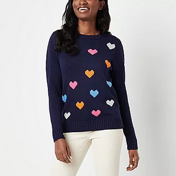 St. John's Bay Womens Crew Neck Long Sleeve Star Pullover Sweater | JCPenney