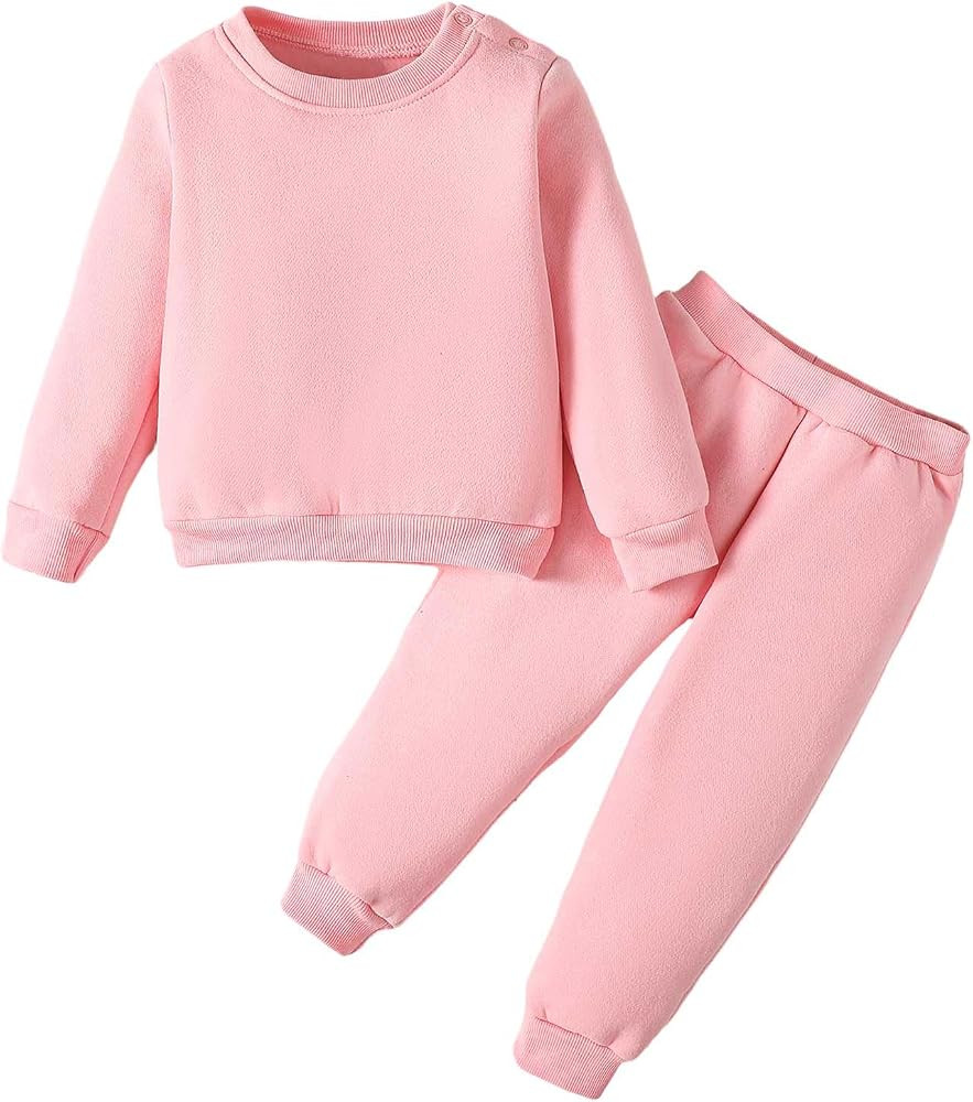 SOBOWO Toddler Baby Boy Girl Clothes Winter Solid Color Long Sleeve Pullover Sweatshirt Pants 2Pc... | Amazon (US)