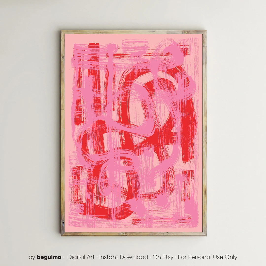 Abstractprintswall Artpinkredposterbrush Stroke - Etsy | Etsy (US)