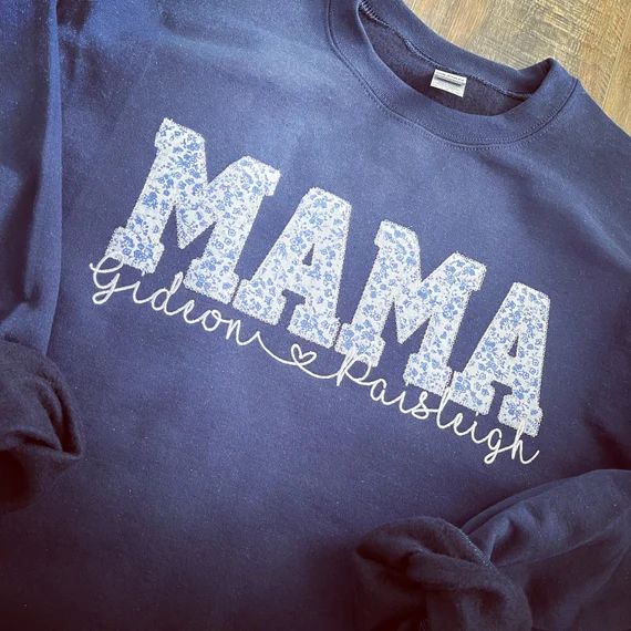 Mama Embroidered Blue Floral Applique Sweatshirt With Children | Etsy | Etsy (US)
