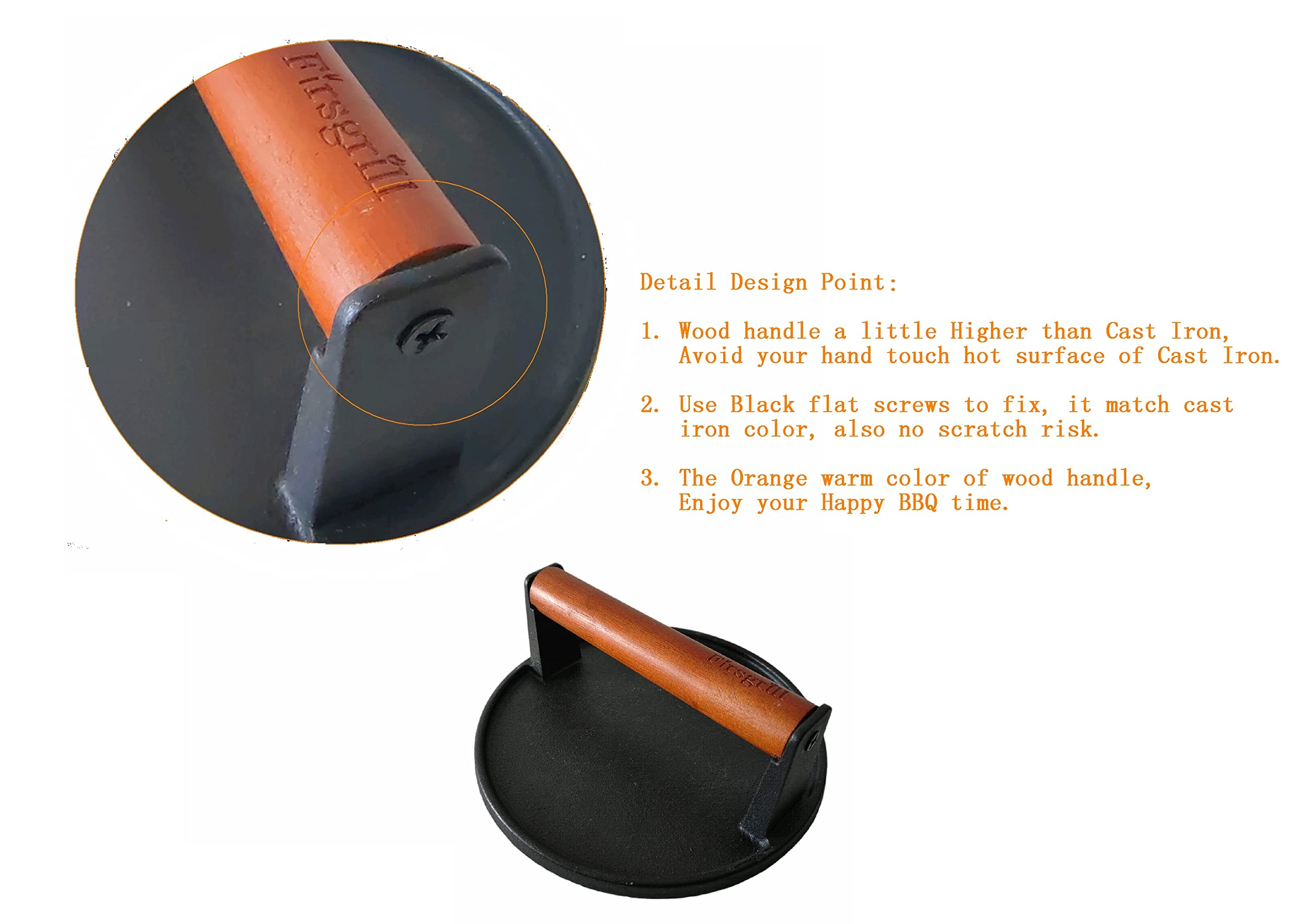 Burger Press 7.08" Round,Heavy-Duty Cast Iron Smash Burger Press Meat Steak With Wood Handle for ... | Amazon (US)