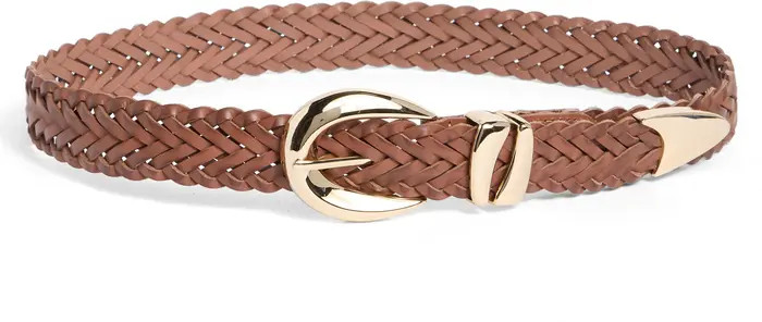 Sculptural Buckle Woven Leather Belt | Nordstrom Rack