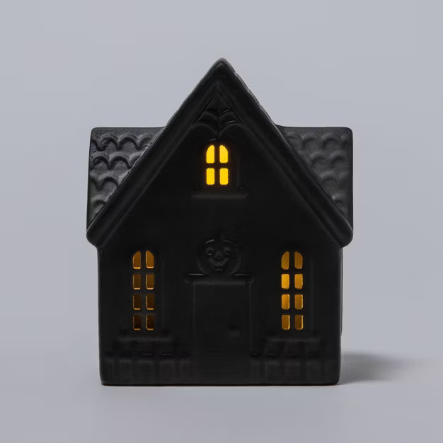 Falloween Light Up Ceramic Black House with Pumpkin Decorative Figurine - Hyde & EEK! Boutiqu... | Target