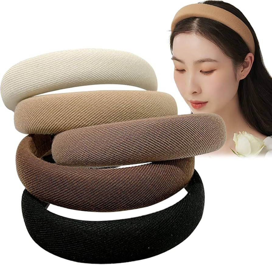 Yazon 5pcs 30mm Fashion Headbands for Girls Women Padded Fabric Hair Bands Ivory Brown Black Hair... | Amazon (US)