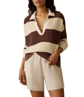 Faherty Miramar Knit Striped V-Neck Long Sleeve Rugby Polo | Dillard's | Dillard's