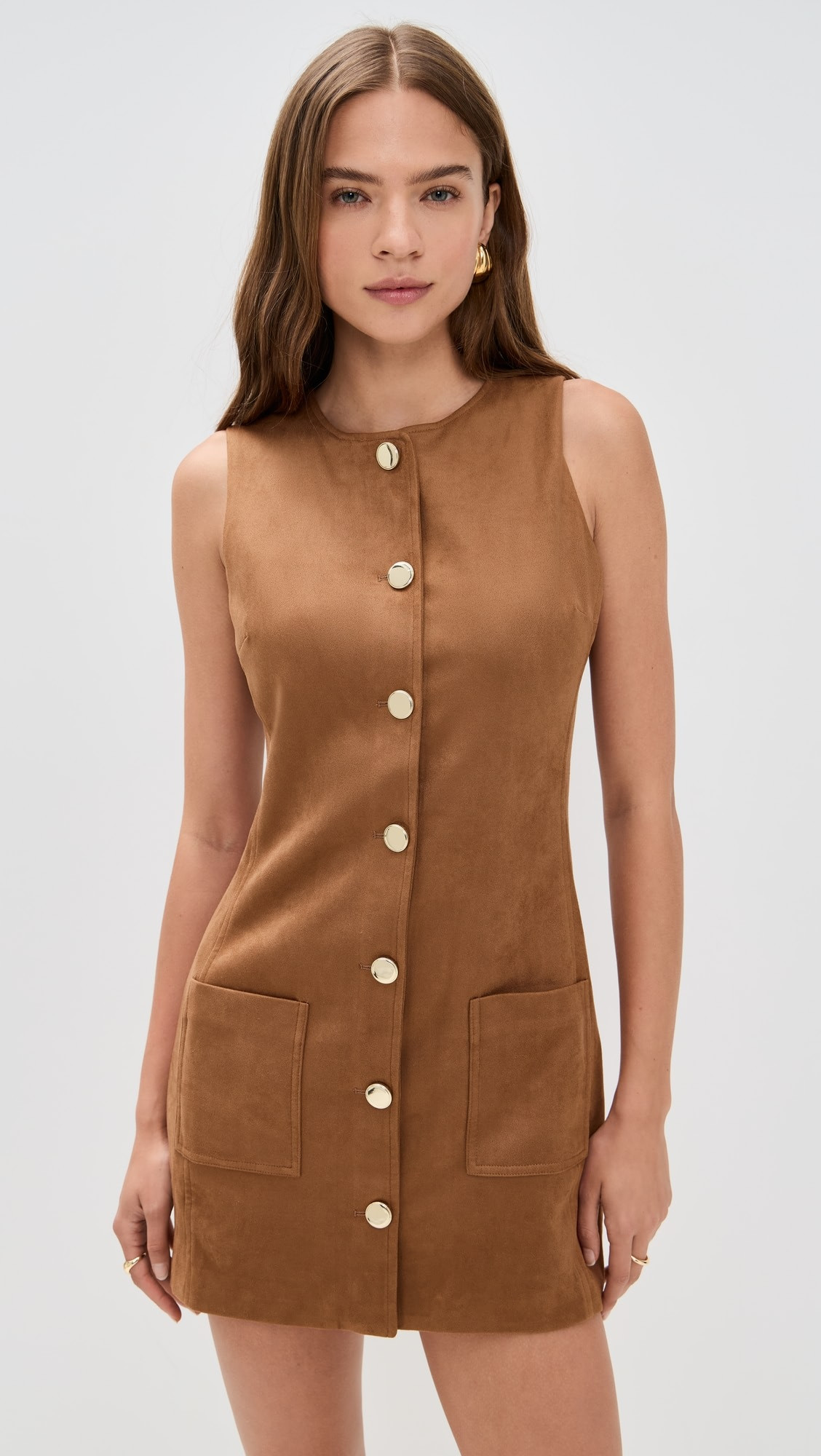 Faux Suede Round Neck Buttoned Mini Dress | Shopbop
