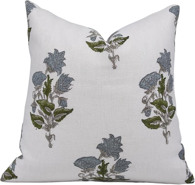 Block Print Off White Linen 22x22 Throw Pillow Covers, Handmade Vintage Pillow Covers for Sofa an... | Amazon (US)