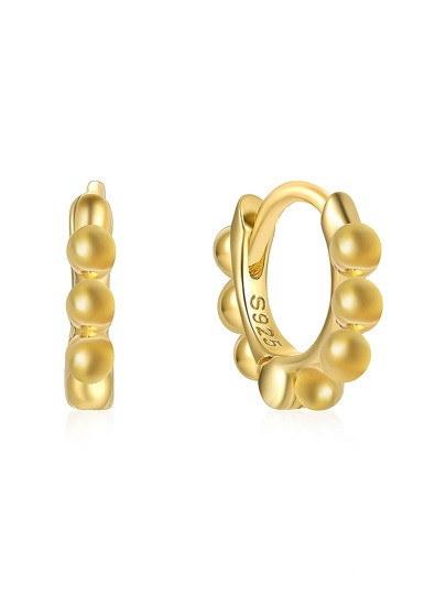 Bead Decor Silver Hoop Earrings Gift For Women | SHEIN