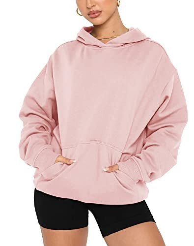 TICTICMIMI Womens Casual Hoodies Sweatshirts Fleece Oversized Long Sleeve Tops Cute Loose Y2K Pullover with Pocket Pink | Amazon (US)