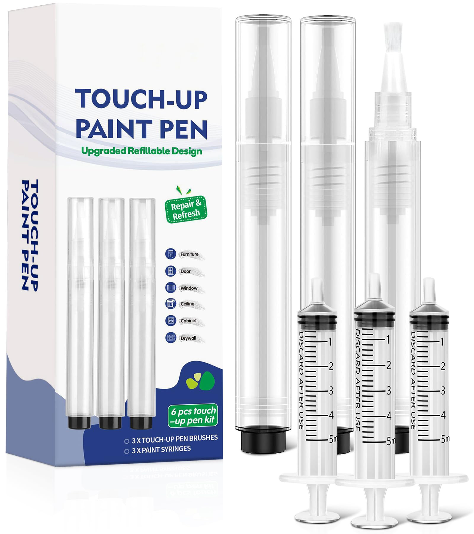 Fillable Touch Up Paint Pen Brush, 3 Pcs Paint Pen for Wall Touch Up, Refillable Paint Pens for W... | Amazon (US)
