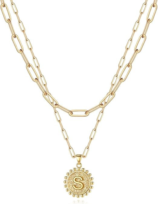 Yoosteel Gold Initial Necklaces for Women Girls, 14K Gold Plated Dainty Layering Paperclip Link C... | Amazon (US)