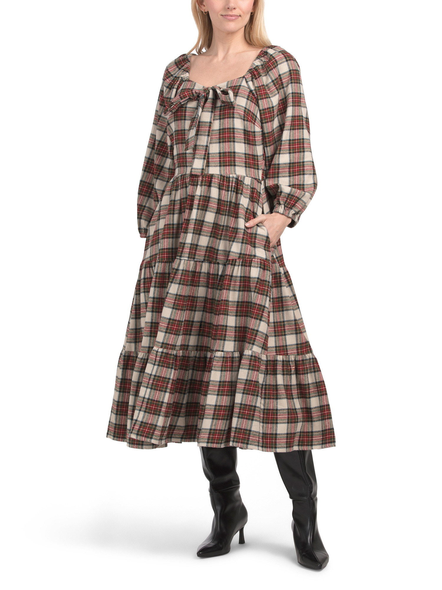 Three-quarter Sleeve Plaid Midi Dress | TJ Maxx
