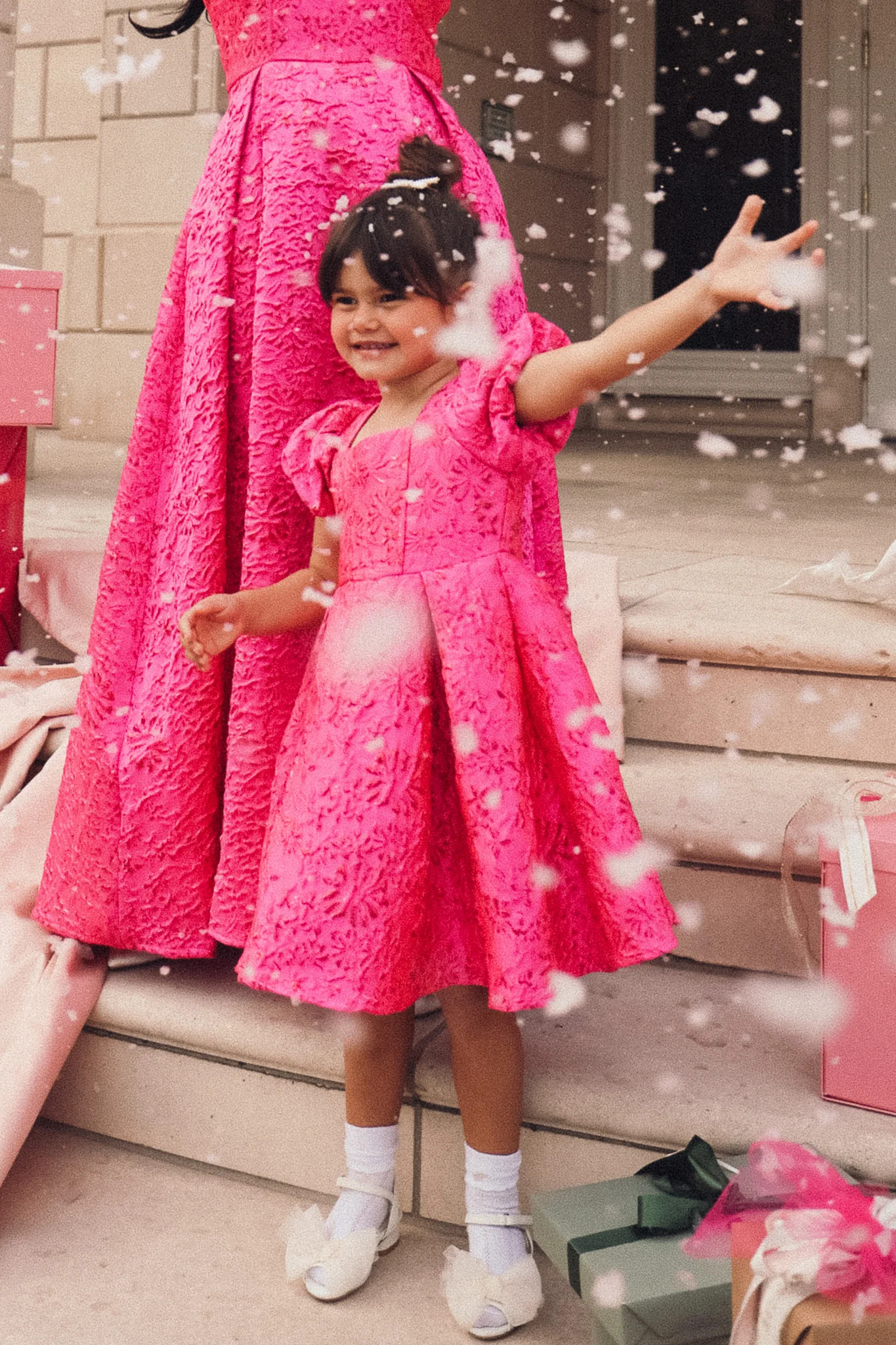 Mini Portia Dress in Pink Jacquard | Ivy City Co