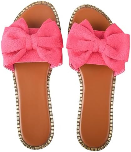 Women's Bow Knot Slides Cute Dressy Casual Flat Sandals Open Toe Non-slip Sandals for Women Summe... | Amazon (US)
