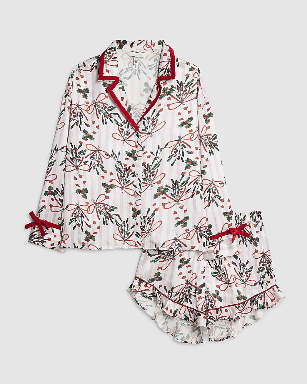 White Mistletoe Satin Pyjamas Set | River Island UK & IE