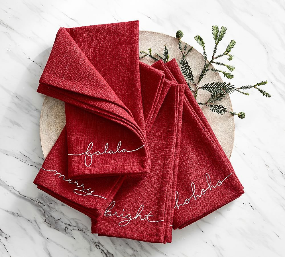 Holiday Sentiment Organic Cotton Napkins, Set of 4 | Pottery Barn (US)