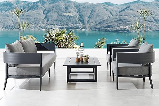 ARMEN LIVING SETODMNGR Menorca 4 Piece Dark Gray Aluminum & Fabric Outdoor Conversation Set | Amazon (US)